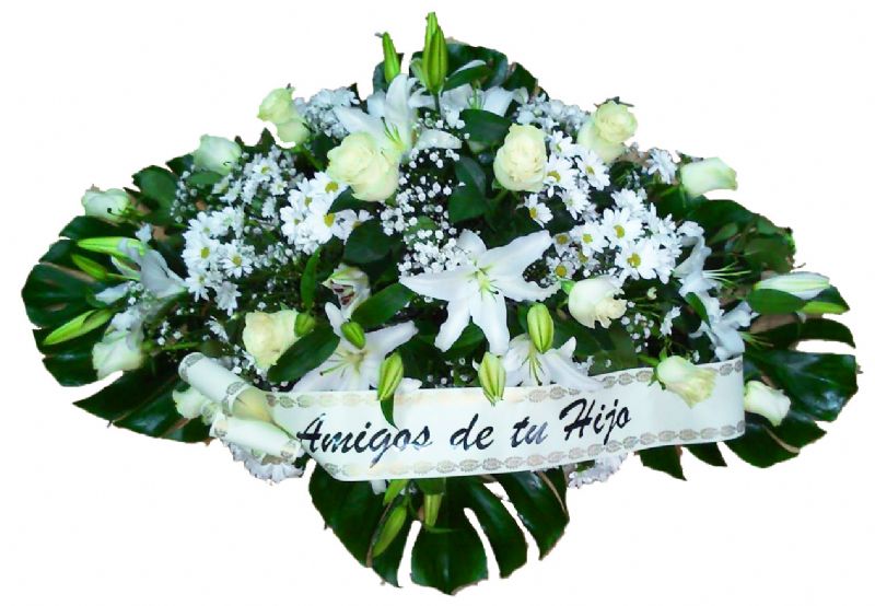 Ramos, centros y coronas de flores para difuntos con flores de color blanco