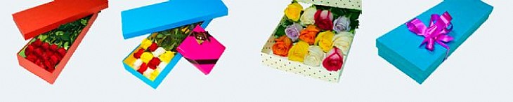 Cajas de rosas de colores para enviar a domicilio como regalo