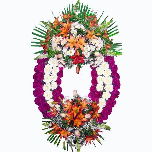 Corona de flores para funeral de dos cabeceras y colores vivos