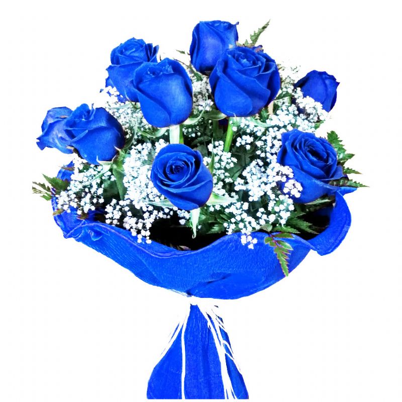Ramos y centros de flores con rosas azules